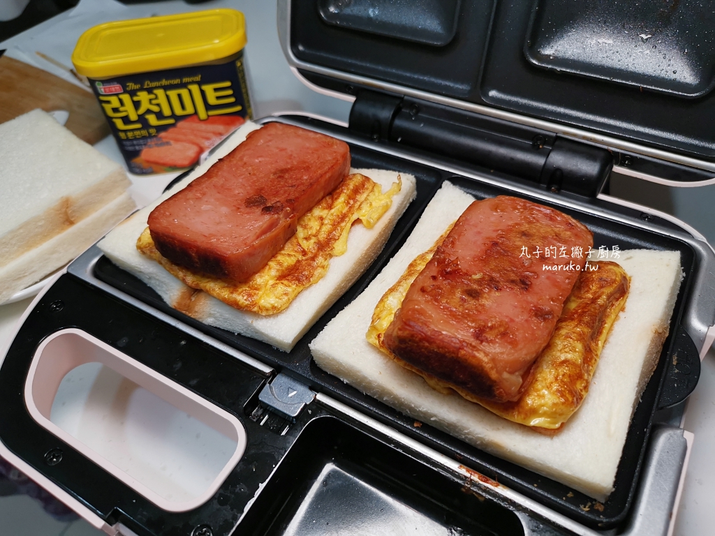 【Vitantonio 鬆餅機食譜】3種早餐熱壓三明治 把甜、鹹餡料包起來吃，方型熱壓吐司烤盤運用做法 @Maruko(丸子)與美食有個約會