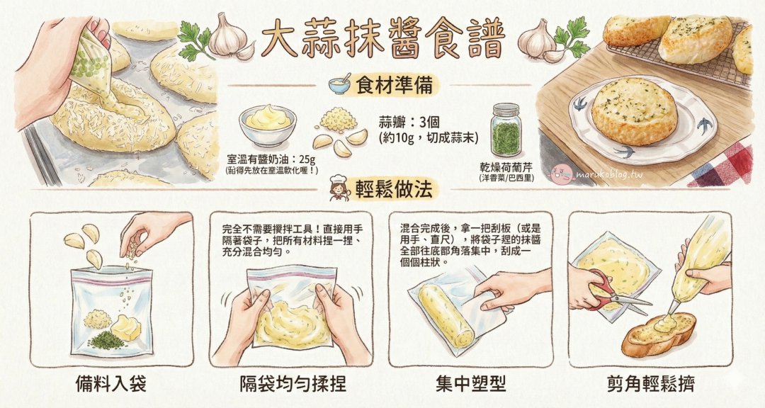 【食譜】免洗碗懶人神技!3樣食材自製「大蒜奶油醬」,零失敗香蒜麵包輕鬆上桌 @Maruko(丸子)與美食有個約會 【食譜】免洗碗懶人神技!3樣食材自製「大蒜奶油醬」,零失敗香蒜麵包輕鬆上桌 @Maruko(丸子)與美食有個約會